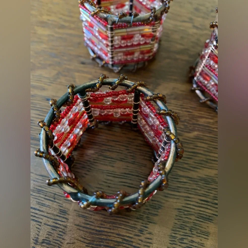 Vtg PIER ONE 4-pcs Moroccan Beaded Napkin Rings #1031245